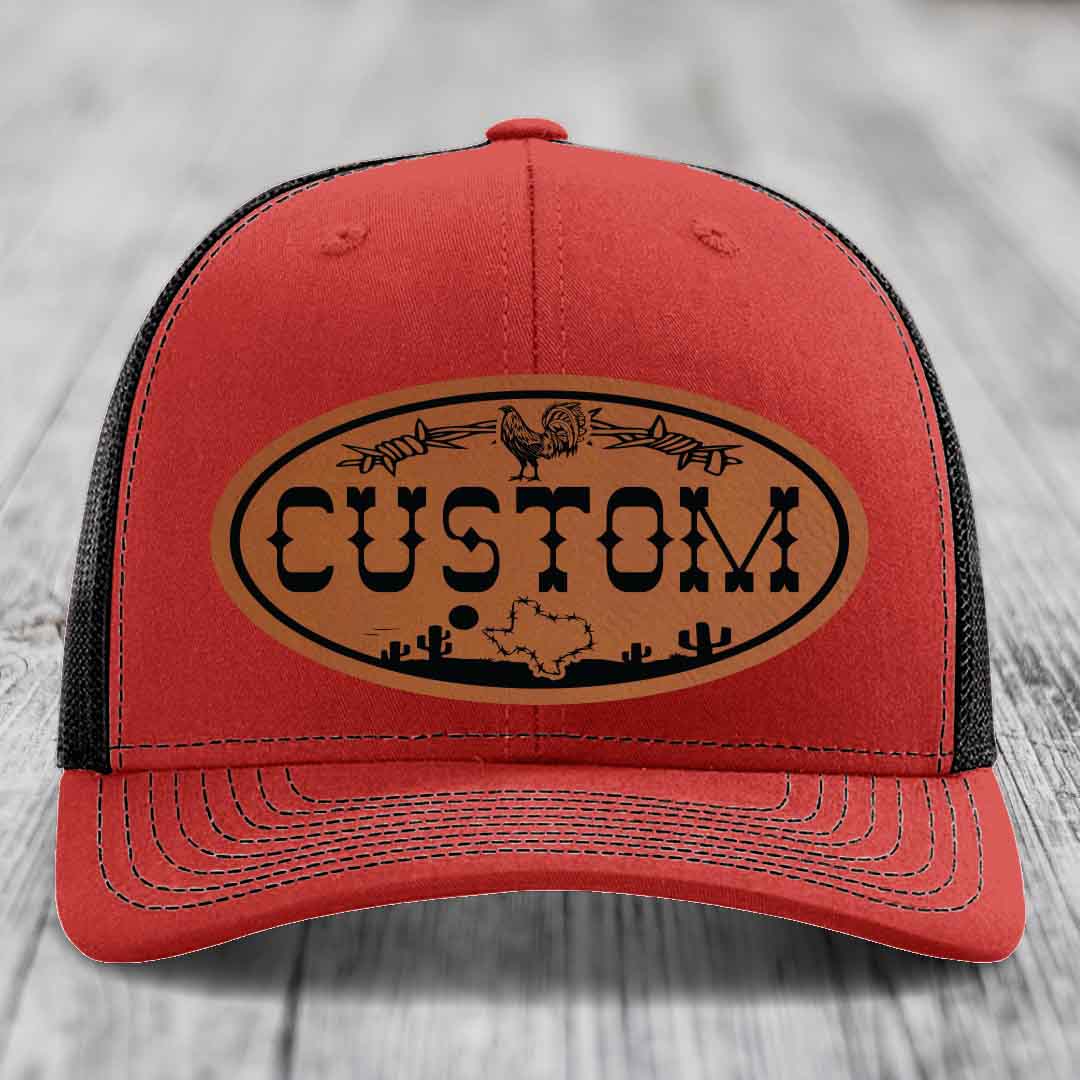 Lone Star Rooster Custom Name Leather Patch Hat - Richardson 112