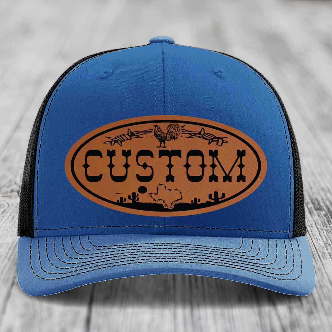 Lone Star Rooster Custom Name Leather Patch Hat - Richardson 112