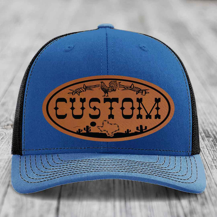 Lone Star Rooster Custom Name Leather Patch Hat - Richardson 112