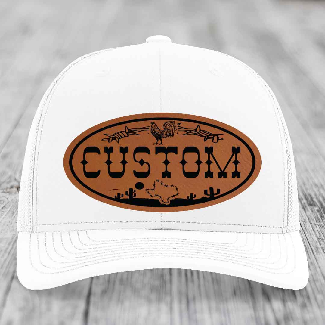 Lone Star Rooster Custom Name Leather Patch Hat - Richardson 112