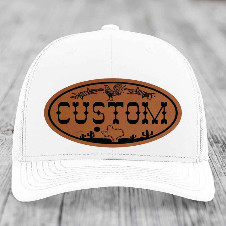Lone Star Rooster Custom Name Leather Patch Hat - Richardson 112