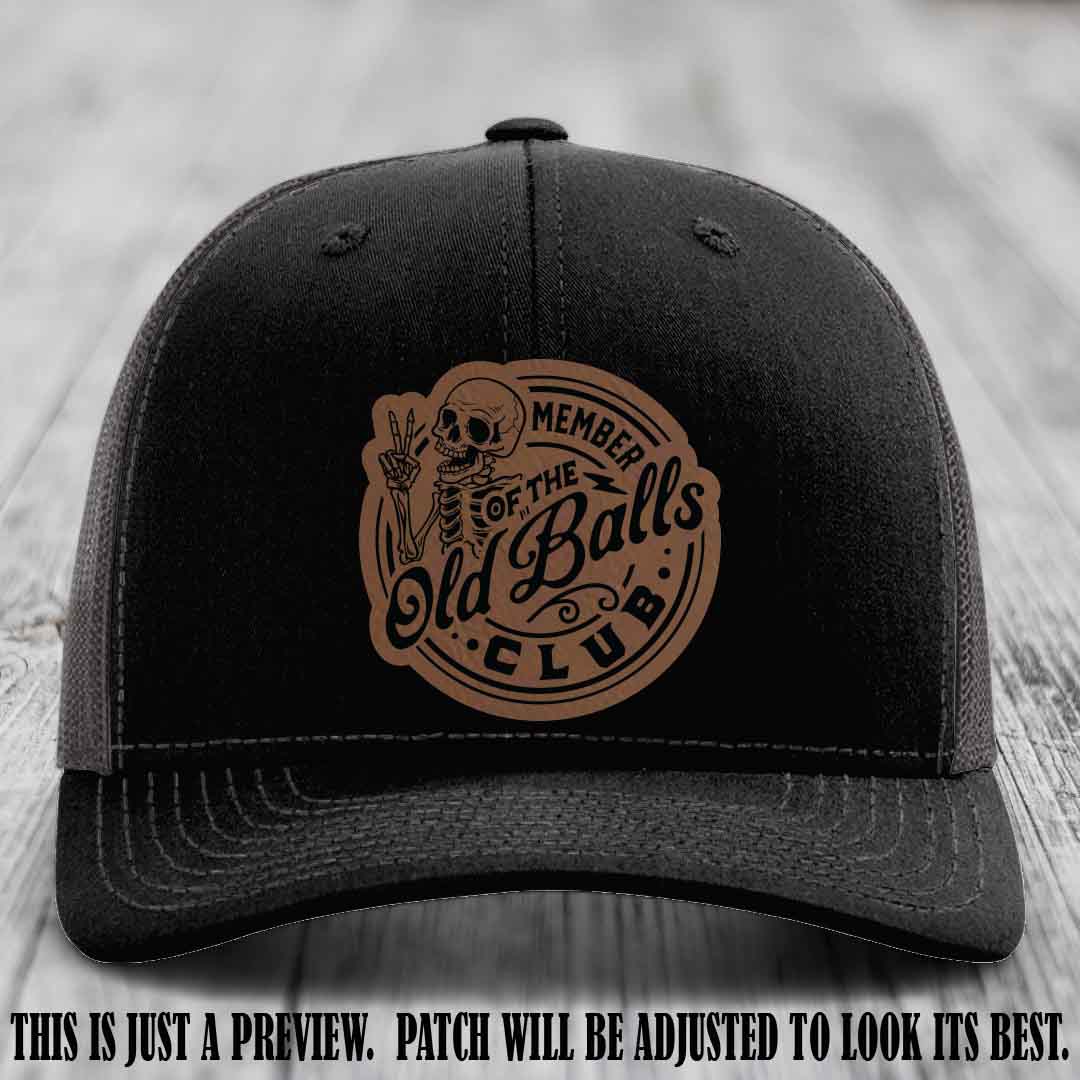 Member of the Old Balls Club Dark Brown to Black Patch on Black to Charcoal Hat - Richardson 112 Leather Patch Hat