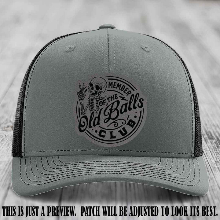Member of the Old Balls Club Grey to Black Patch on Heather Grey to Black Hat - Richardson 112 Leather Patch Hat