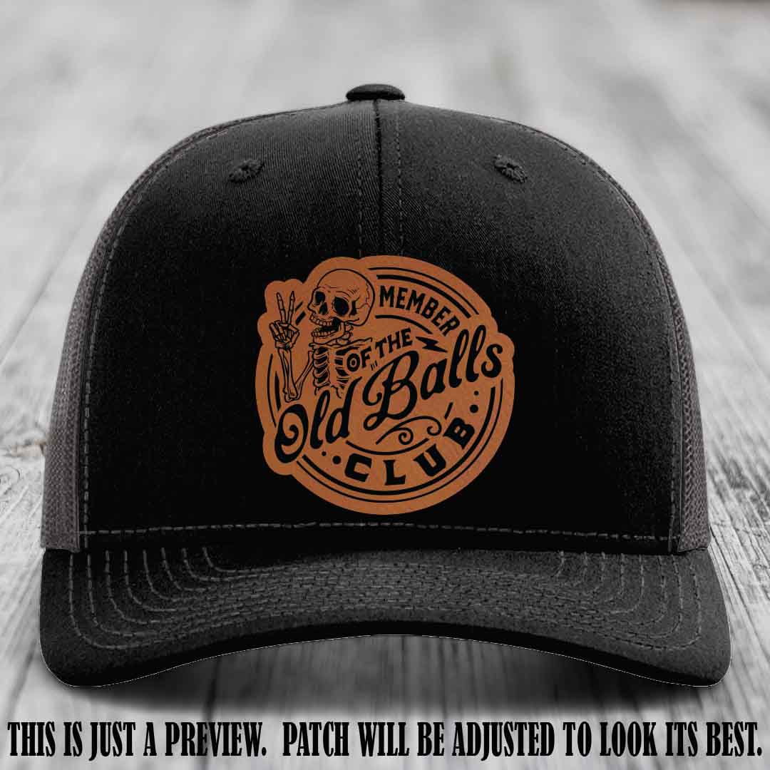 Member of the Old Balls Club Rawhide to Black Patch on Black to Charcoal Hat - Richardson 112 Leather Patch Hat