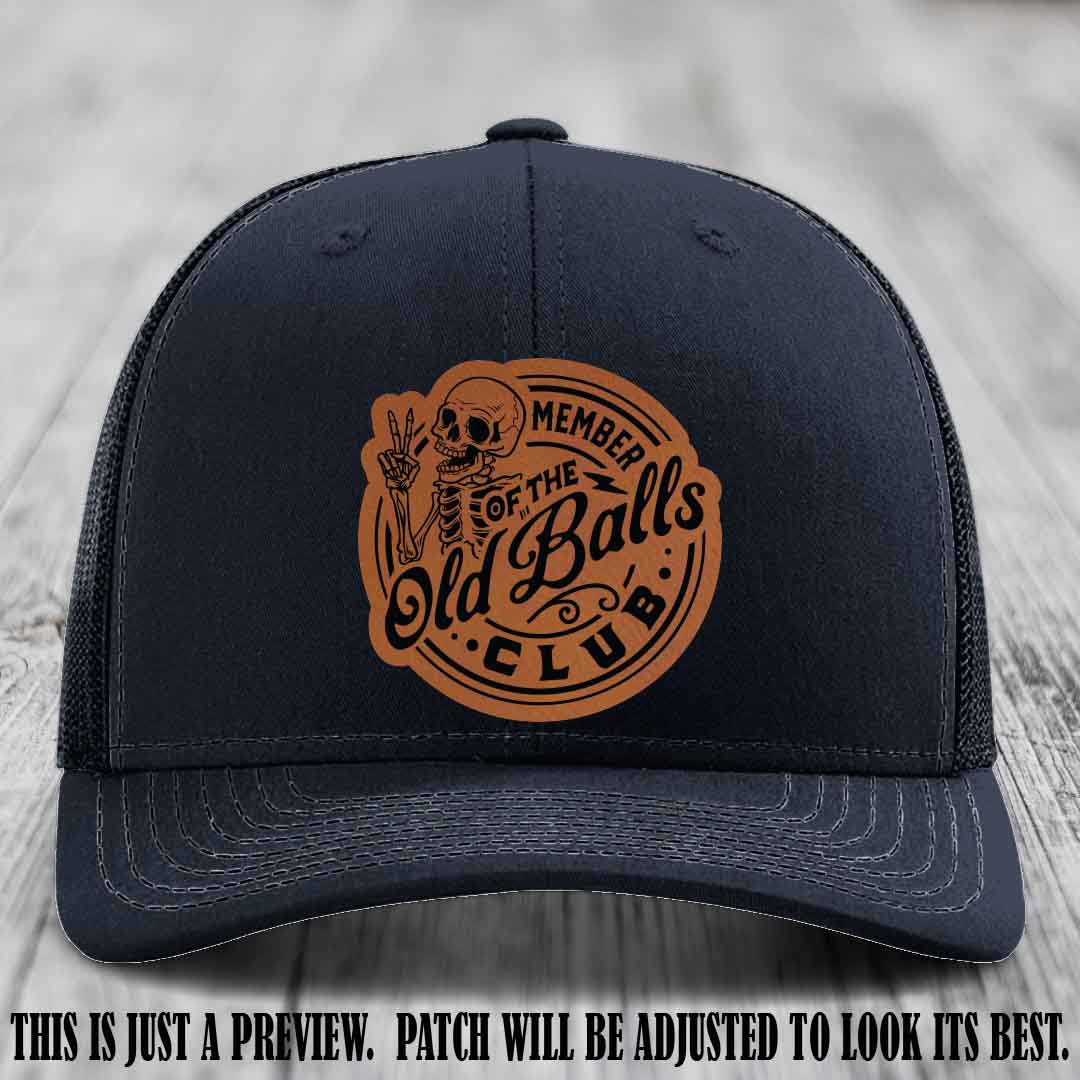 Member of the Old Balls Club Rawhide to Black Patch on Navy Hat - Richardson 112 Leather Patch Hat