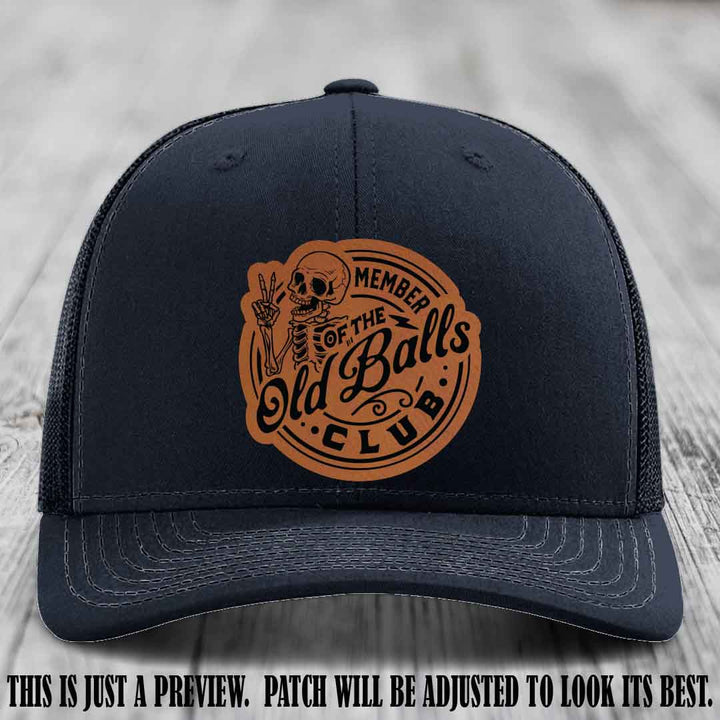 Member of the Old Balls Club Rawhide to Black Patch on Navy Hat - Richardson 112 Leather Patch Hat