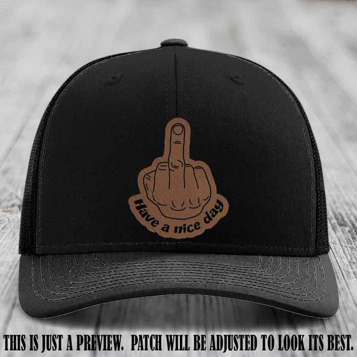 Have a Nice Day 🖕 dark brown to black patch on black hat Richardson 112 hat