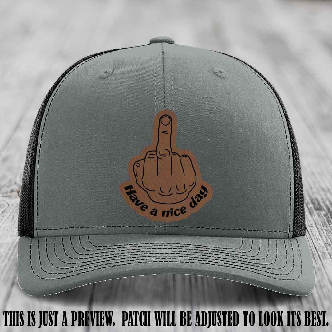Have a Nice Day 🖕 dark brown to black patch on heather grey to black hat Richardson 112 hat