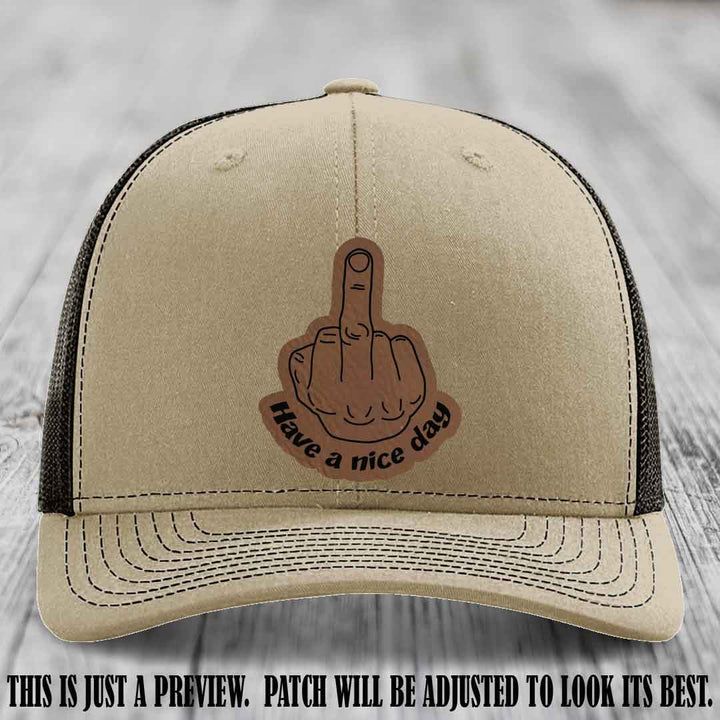 Have a Nice Day 🖕 dark brown to black patch on khaki to coffee hat Richardson 112 hat