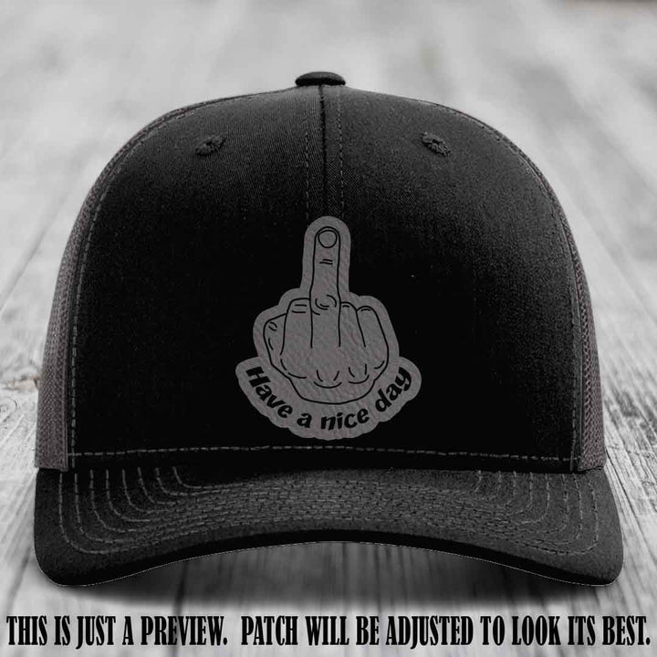 Have a Nice Day 🖕 grey to black patch on black to charcoal hat Richardson 112 hat