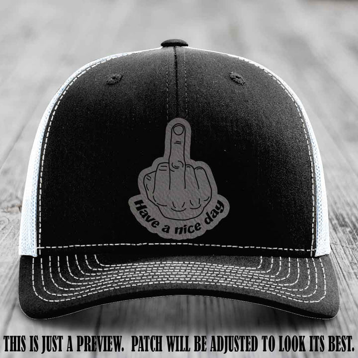 Have a Nice Day 🖕 grey to black patch on black to white hat Richardson 112 hat