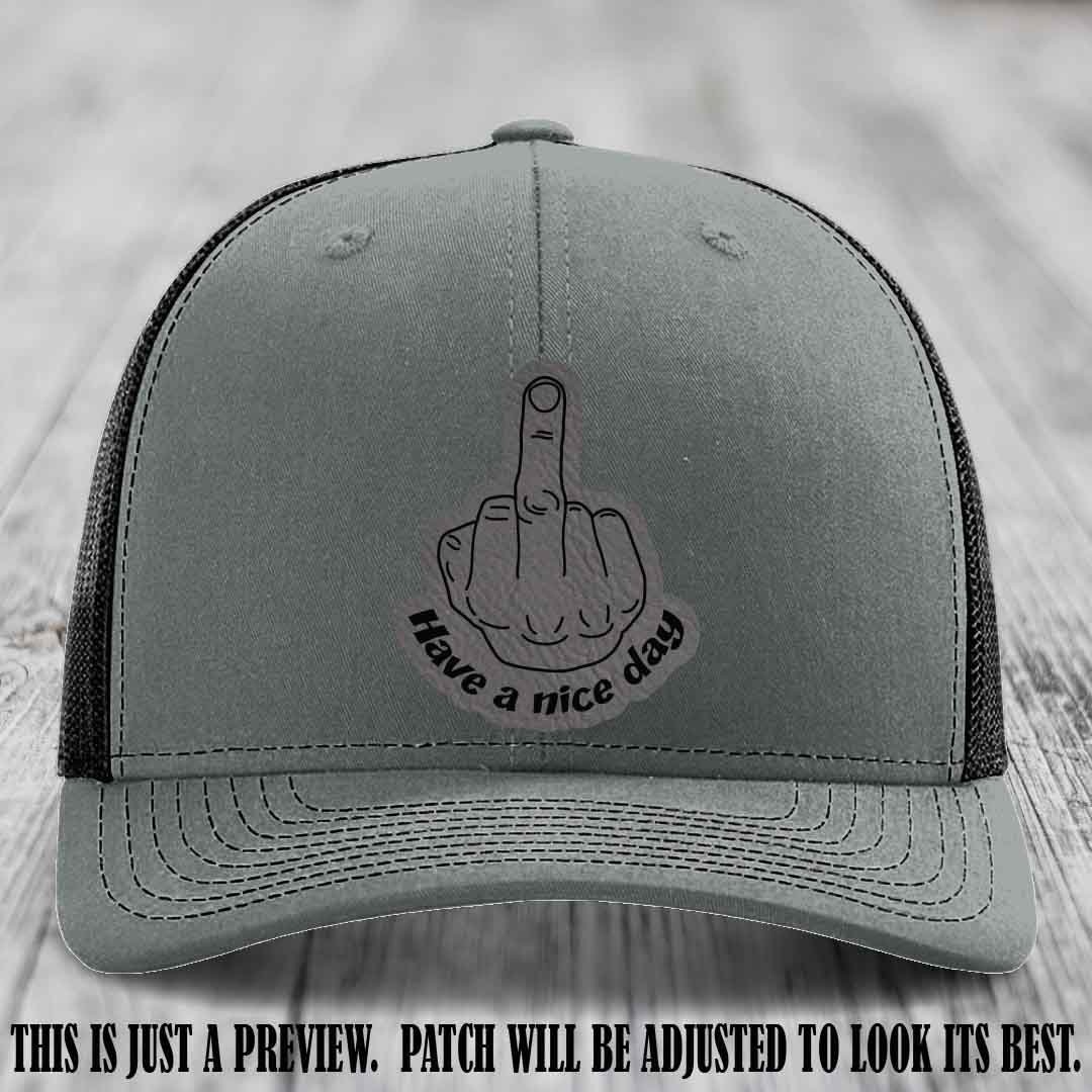 Have a Nice Day 🖕 grey to black patch on heather grey to black hat Richardson 112 hat