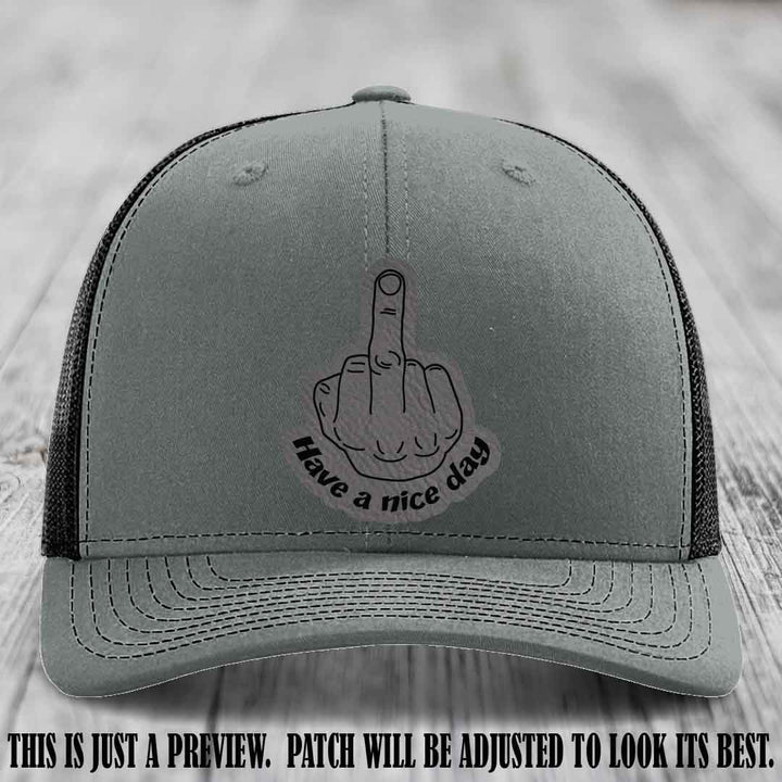 Have a Nice Day 🖕 grey to black patch on heather grey to black hat Richardson 112 hat