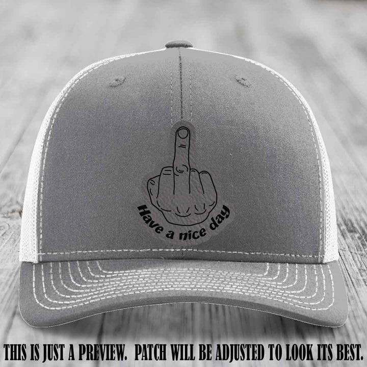 Have a Nice Day 🖕 grey to black patch on heather grey to white hat Richardson 112 hat