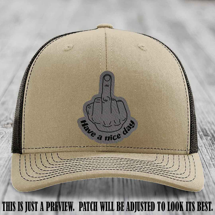 Have a Nice Day 🖕 grey to black patch on khaki to coffee hat Richardson 112 hat