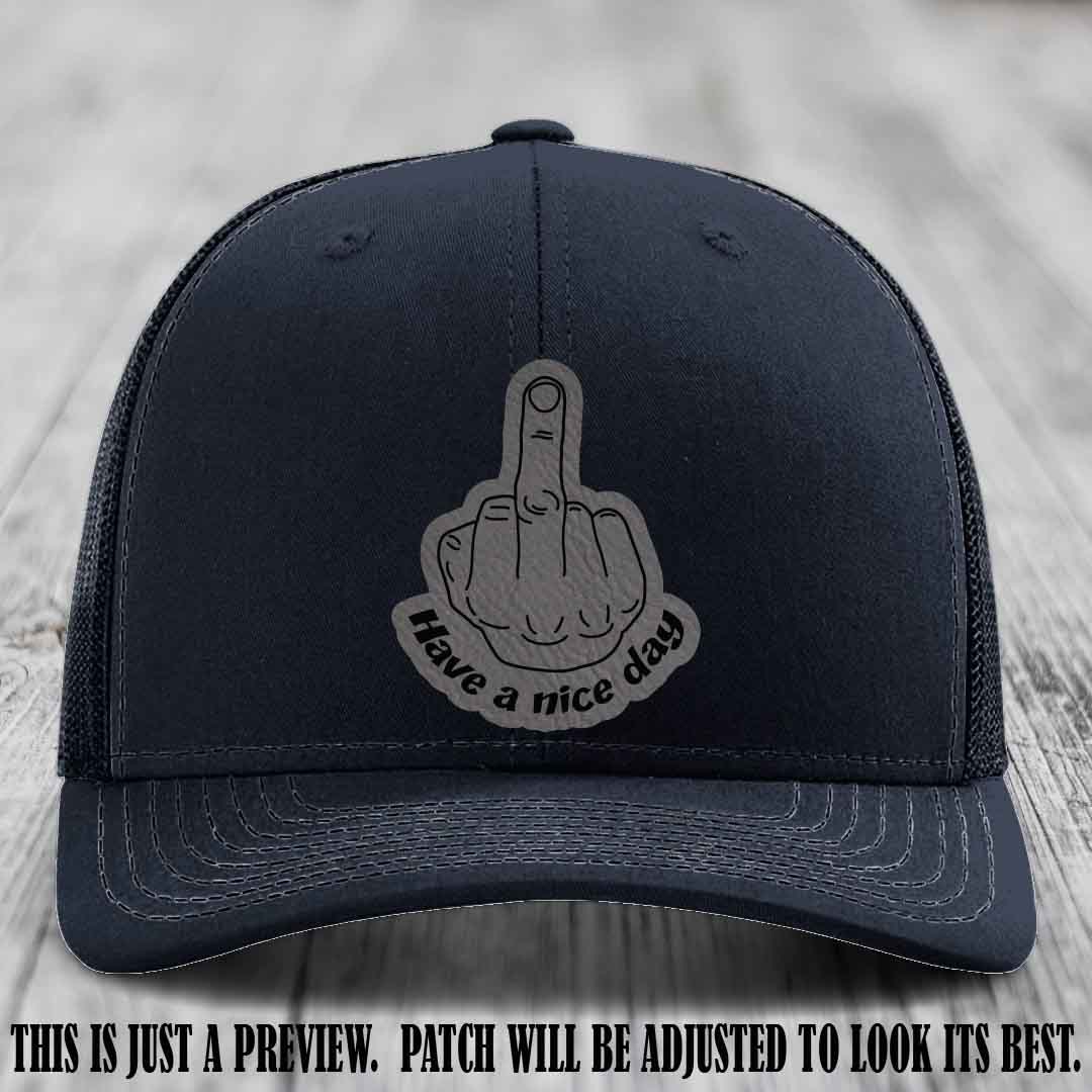 Have a Nice Day 🖕 grey to black patch on navy hat Richardson 112 hat