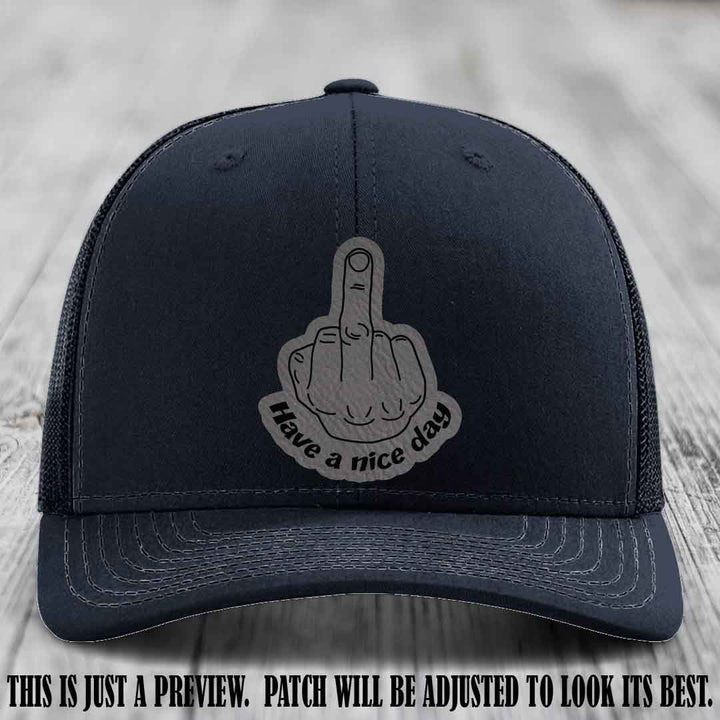 Have a Nice Day 🖕 grey to black patch on navy hat Richardson 112 hat