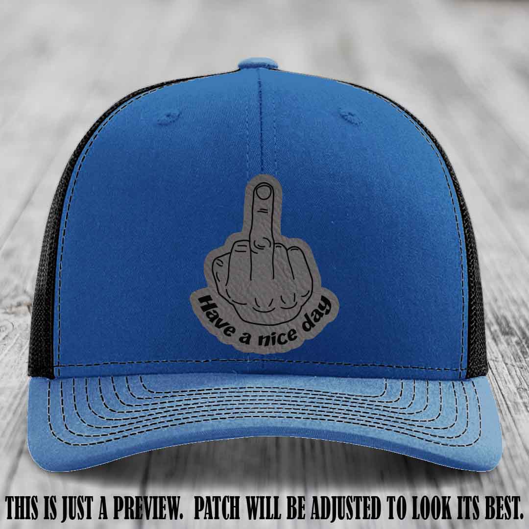 Have a Nice Day 🖕 grey to black patch on royal to black hat Richardson 112 hat