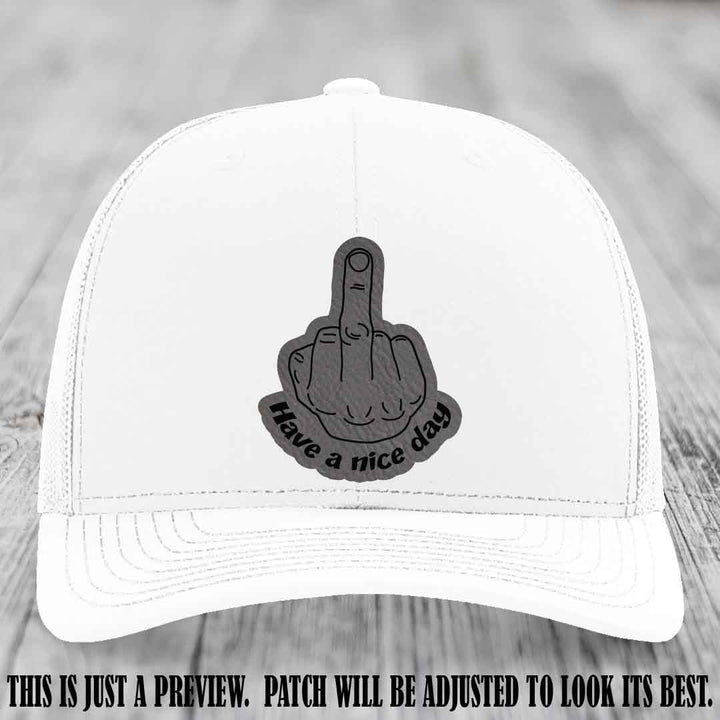 Have a Nice Day 🖕 grey to black patch on white hat Richardson 112 hat