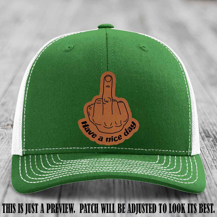 Have a Nice Day 🖕 rawhide to black patch on kelly to white hat Richardson 112 hat