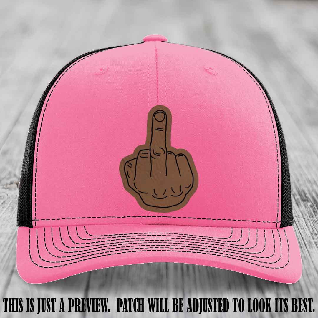 Flipping the Bird Dark Brown to Black Patch Leather Patch on Hot Pink to Black Hat