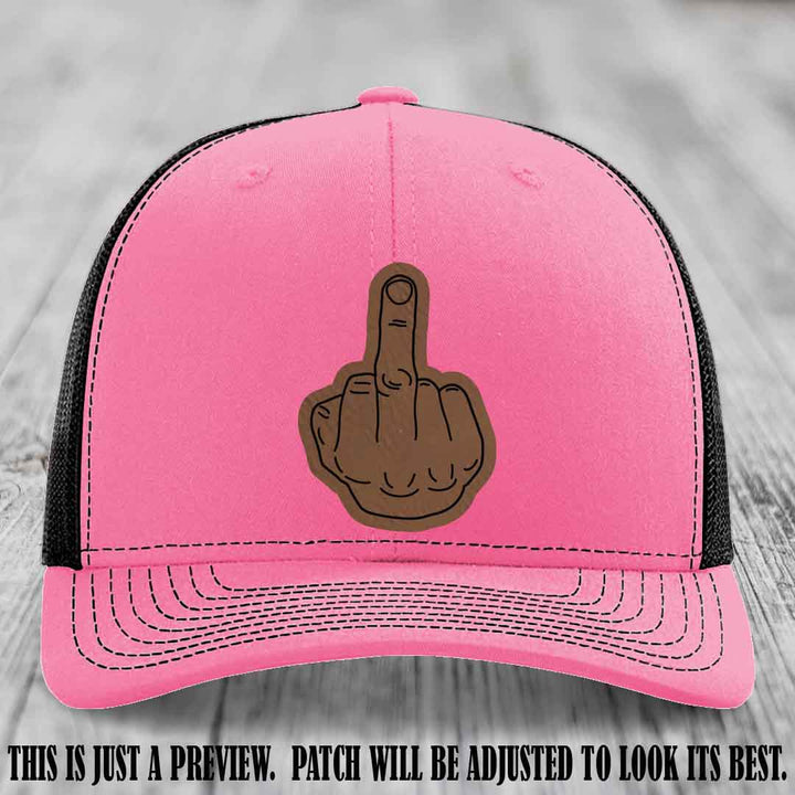 Flipping the Bird Dark Brown to Black Patch Leather Patch on Hot Pink to Black Hat