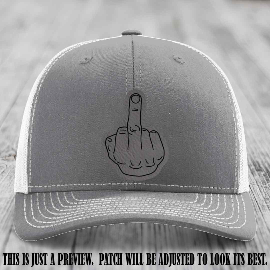 Flipping the Bird Grey to Black Patch Leather Patch on Heather Grey to White Hat