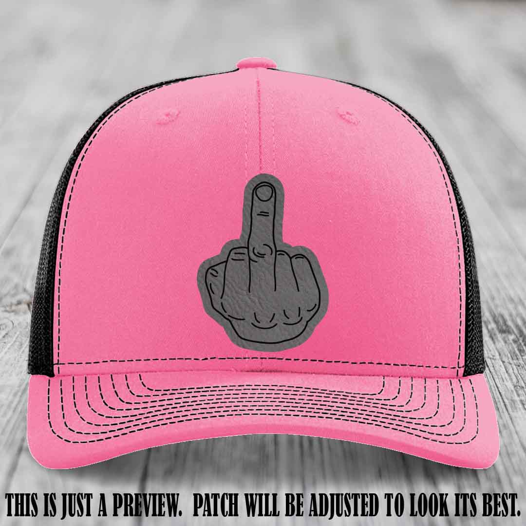 Flipping the Bird Grey to Black Patch Leather Patch on Hot Pink to Black Hat