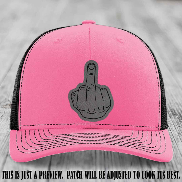 Flipping the Bird Grey to Black Patch Leather Patch on Hot Pink to Black Hat