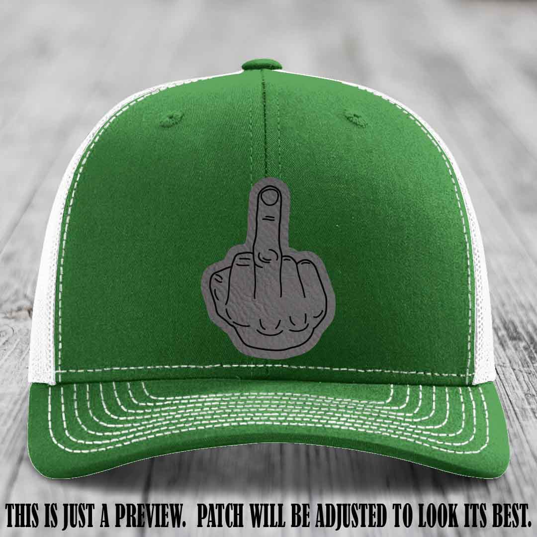 Flipping the Bird Grey to Black Patch Leather Patch on Kelly to White Hat