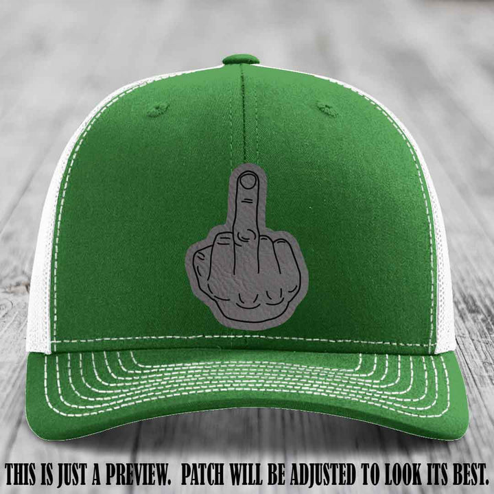 Flipping the Bird Grey to Black Patch Leather Patch on Kelly to White Hat