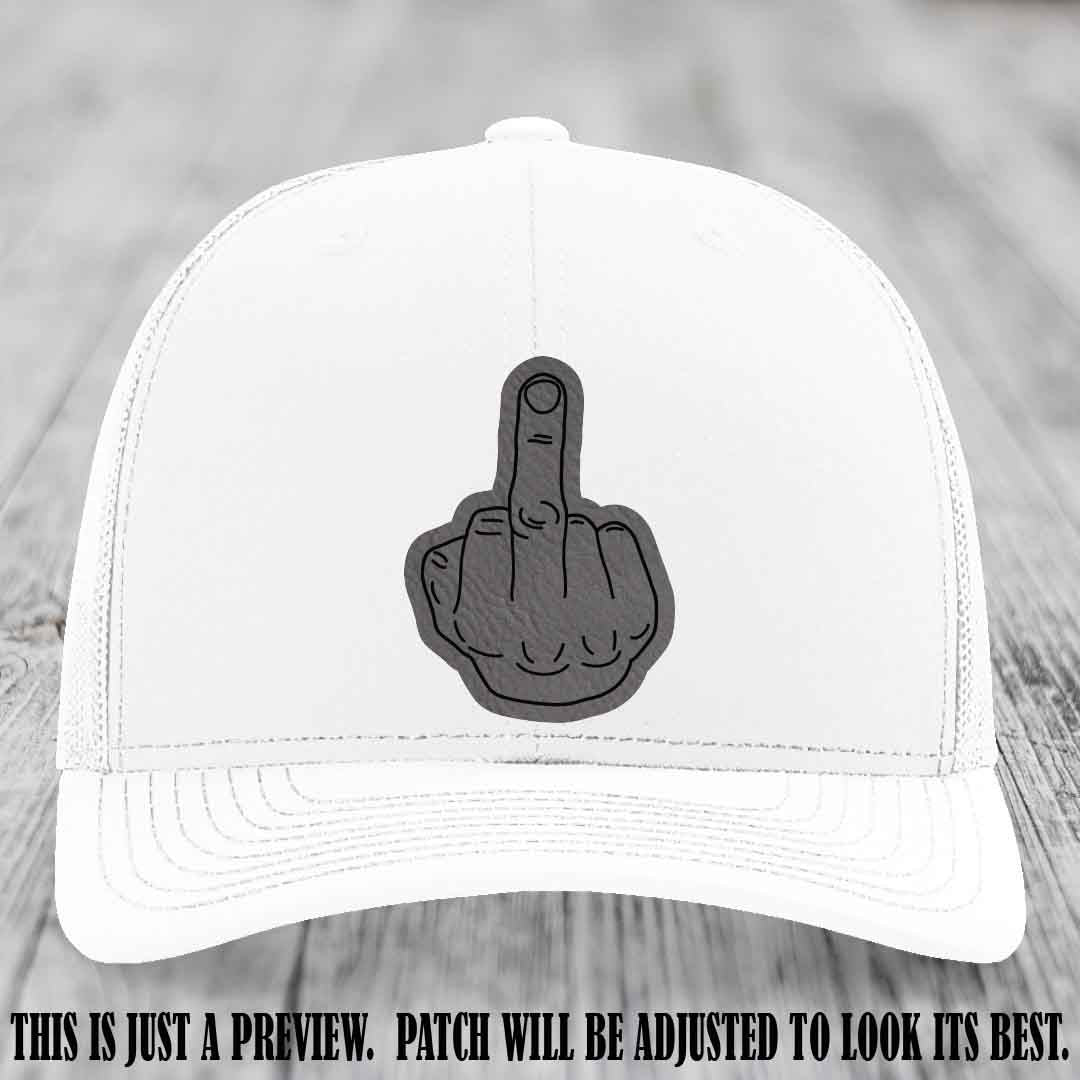 Flipping the Bird Grey to Black Patch Leather Patch on White Hat