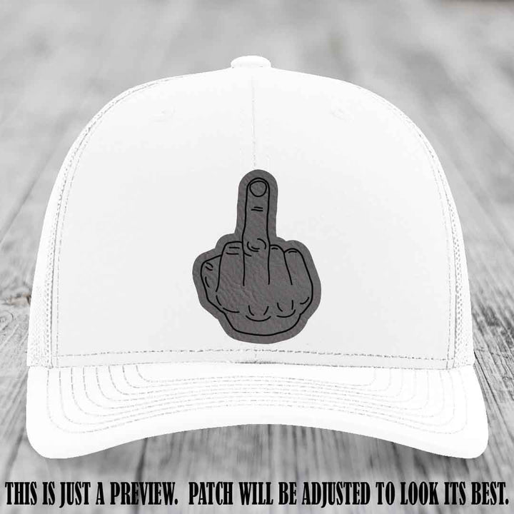Flipping the Bird Grey to Black Patch Leather Patch on White Hat