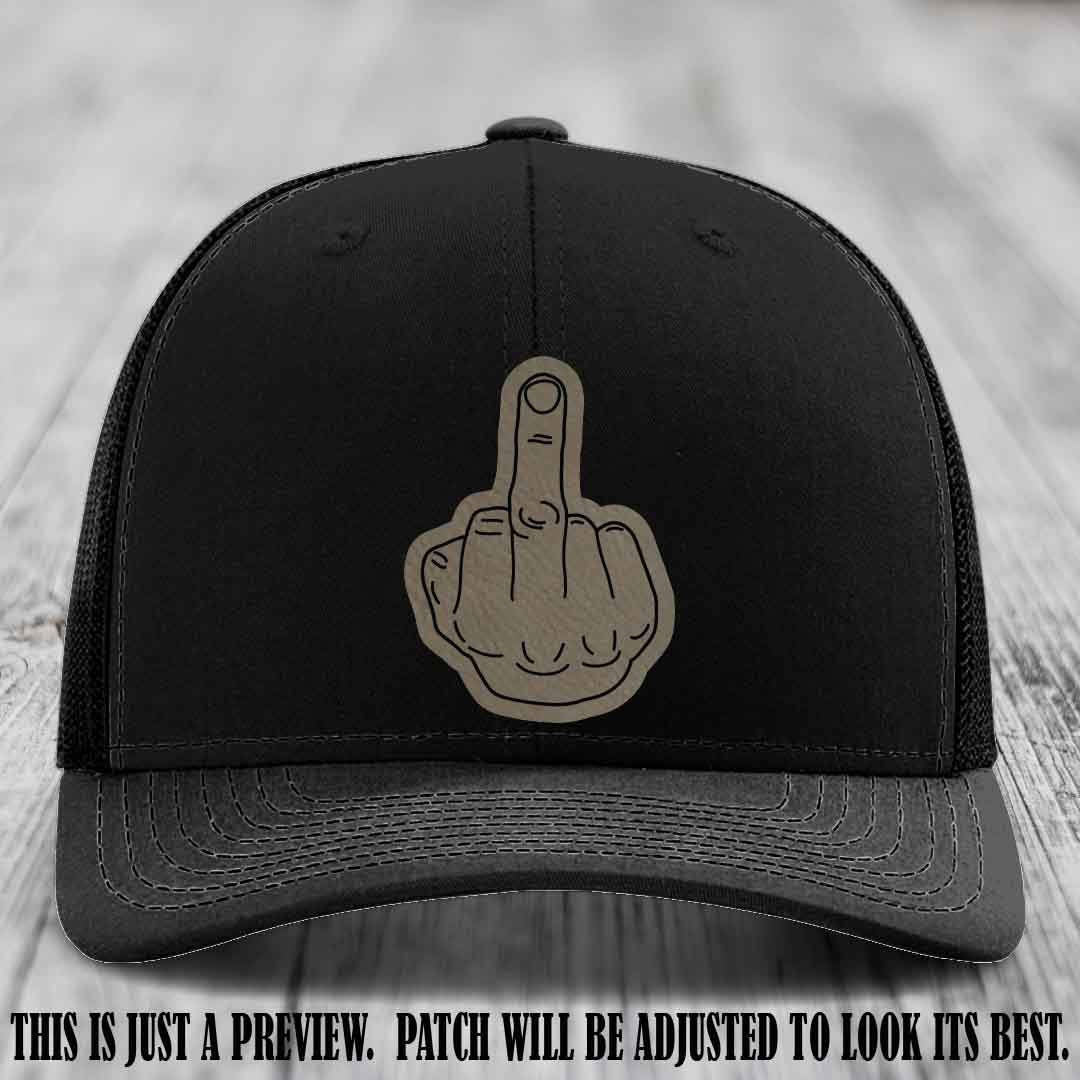 Flipping the Bird Light Brown to Black Patch Leather Patch on Black Hat
