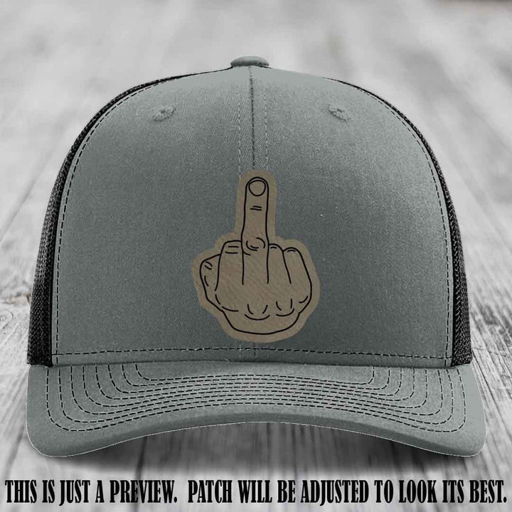 Flipping the Bird Light Brown to Black Patch Leather Patch on Heather Grey to Black Hat