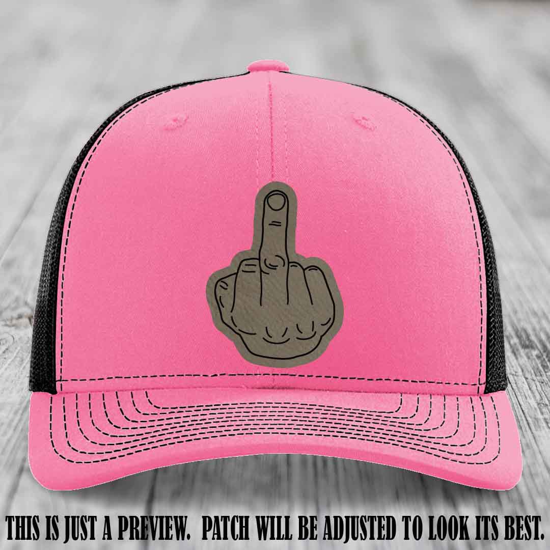 Flipping the Bird Light Brown to Black Patch Leather Patch on Hot Pink to Black Hat