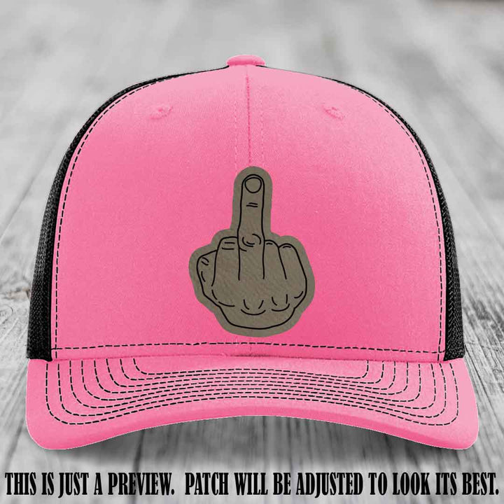 Flipping the Bird Light Brown to Black Patch Leather Patch on Hot Pink to Black Hat