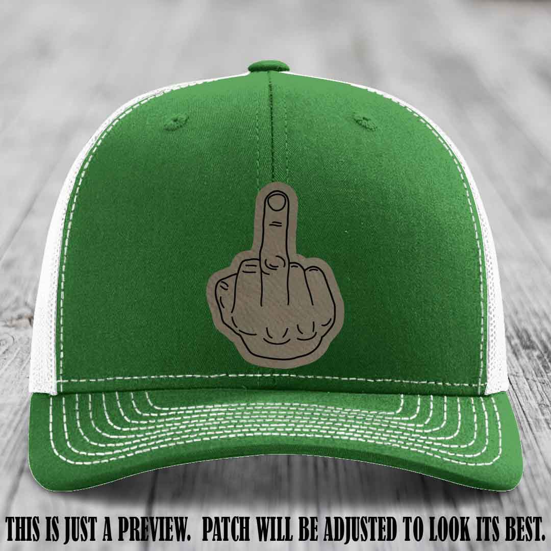 Flipping the Bird Light Brown to Black Patch Leather Patch on Kelly to White Hat