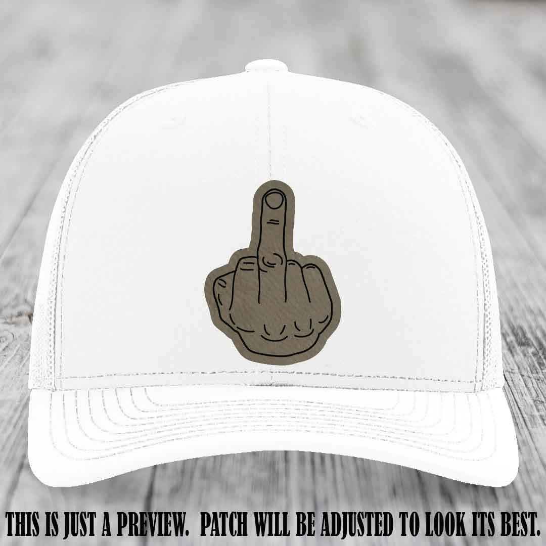Flipping the Bird Light Brown to Black Patch Leather Patch on White Hat