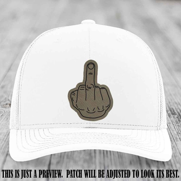 Flipping the Bird Light Brown to Black Patch Leather Patch on White Hat