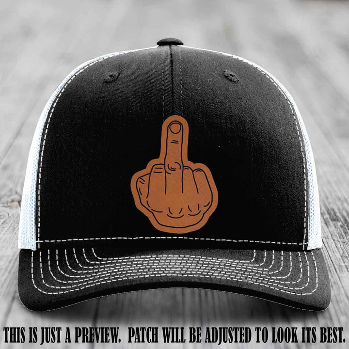 Flipping the Bird Rawhide to Black Patch Leather Patch on Black to White Hat