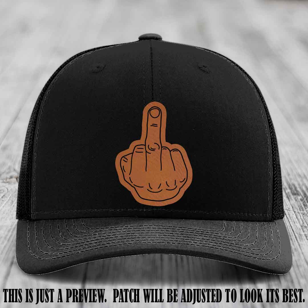 Flipping the Bird Rawhide to Black Patch Leather Patch on Black Hat