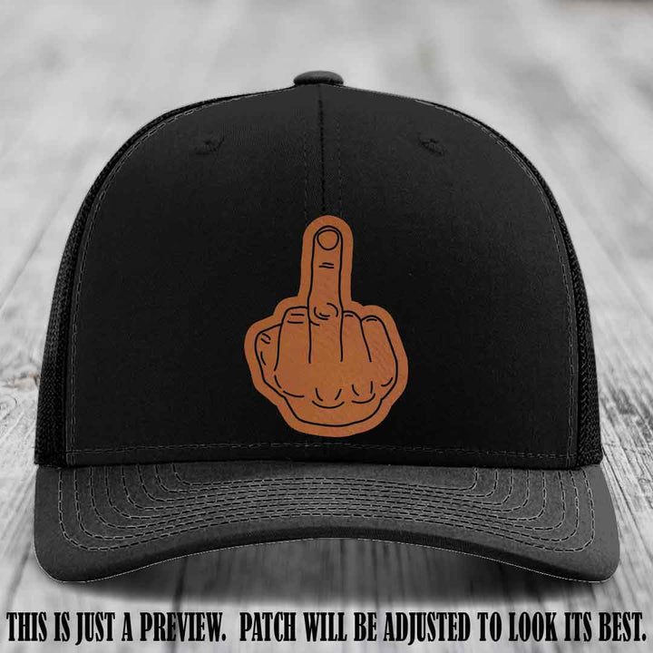 Flipping the Bird Rawhide to Black Patch Leather Patch on Black Hat
