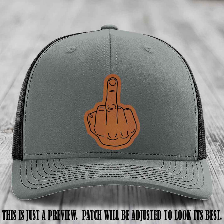Flipping the Bird Rawhide to Black Patch Leather Patch on Heather Grey to Black Hat