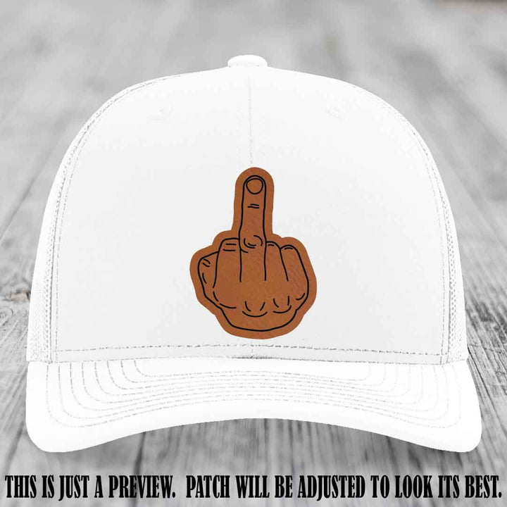 Flipping the Bird Rawhide to Black Patch Leather Patch on White Hat