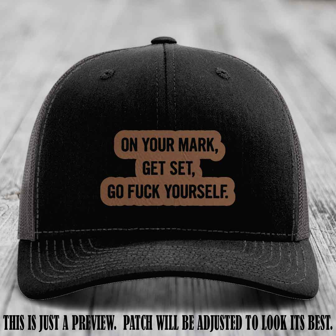 On Your Mark - Dark Brown to Black Patch on Black to Charcoal Hat Richardson 112 Leather Patch Hat
