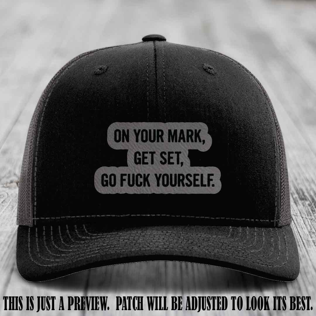 On Your Mark - Grey to Black Patch on Black to Charcoal Hat Richardson 112 Leather Patch Hat
