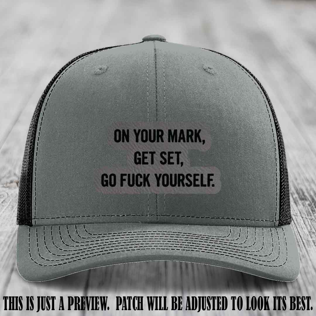 On Your Mark - Grey to Black Patch on Heather Grey to Black Hat Richardson 112 Leather Patch Hat