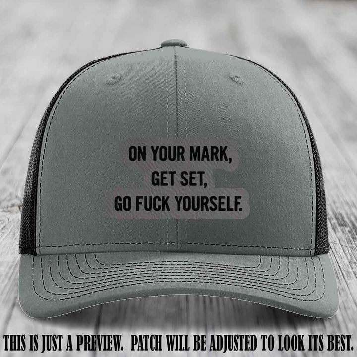 On Your Mark - Grey to Black Patch on Heather Grey to Black Hat Richardson 112 Leather Patch Hat