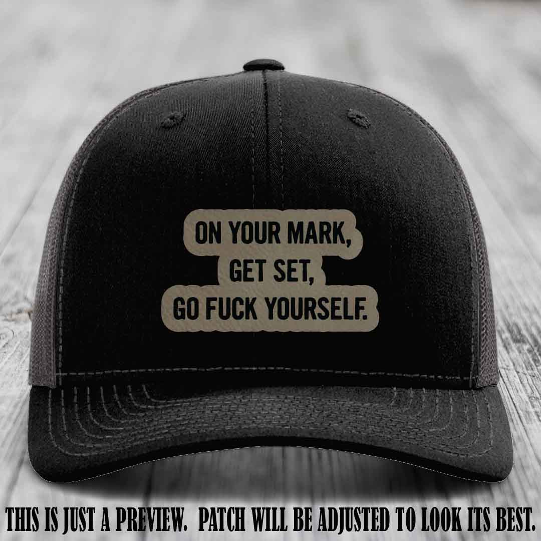 On Your Mark - Light Brown to Black Patch on Black to Charcoal Hat Richardson 112 Leather Patch Hat